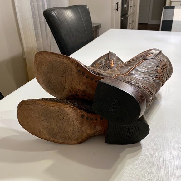 Lucchese Brown Leather Cut Out Embroidered‎ Cowboy Boots Women's Sz 7 B M3683 - Picture 9 of 12